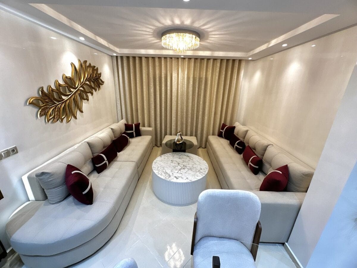 canapé beige simple l rond – Image 5
